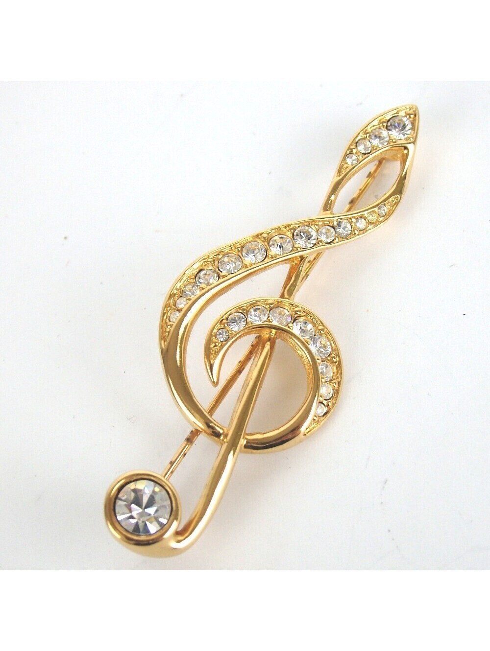 Authentic SWAROVSKI Musical Note Treble Clef Rhinestone Brooch metal[Used]
